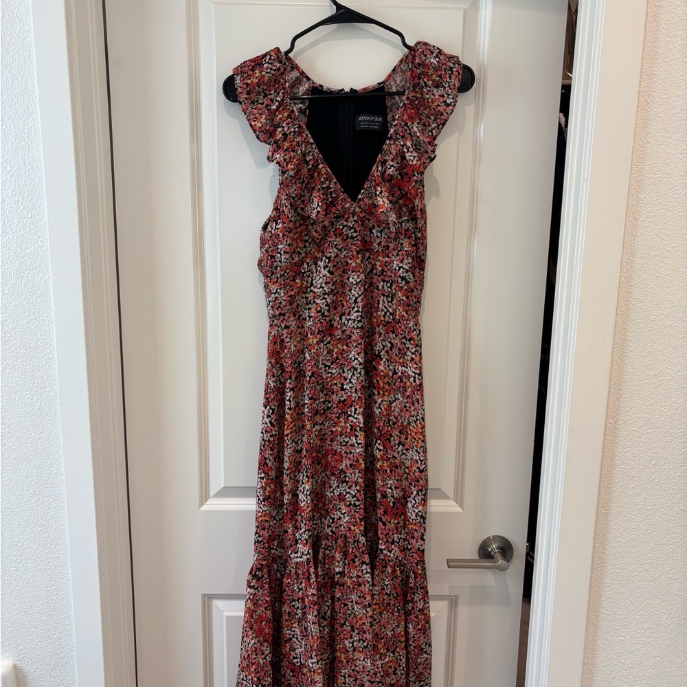 MINKPINK Floral Maxi Sundress with Flutter Cap Sleeves